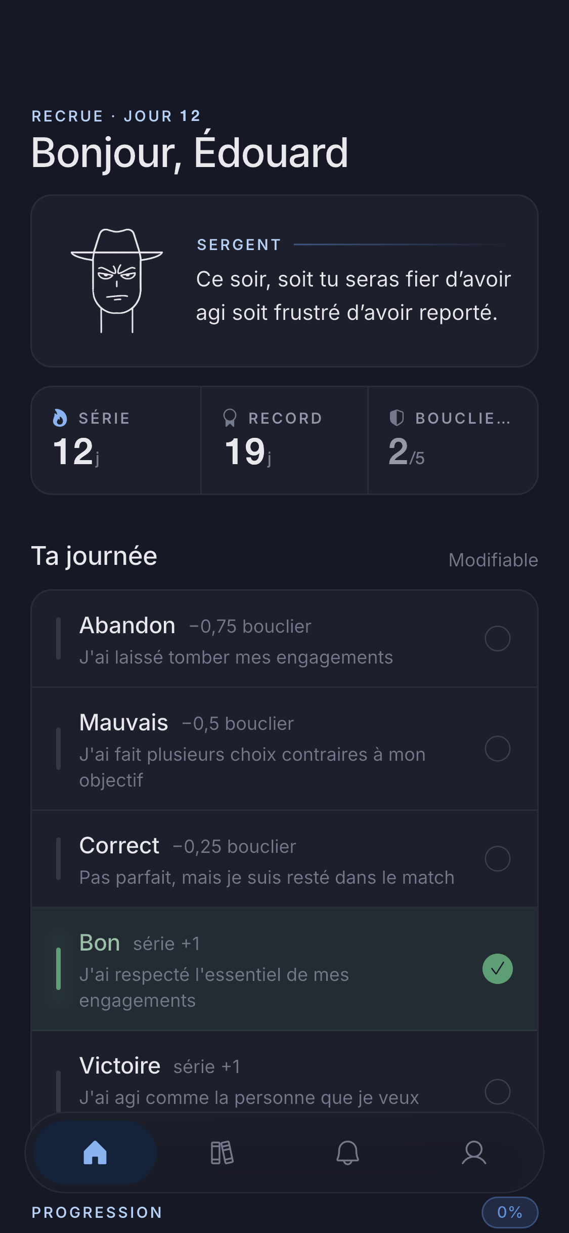 Écran d'accueil de Constand